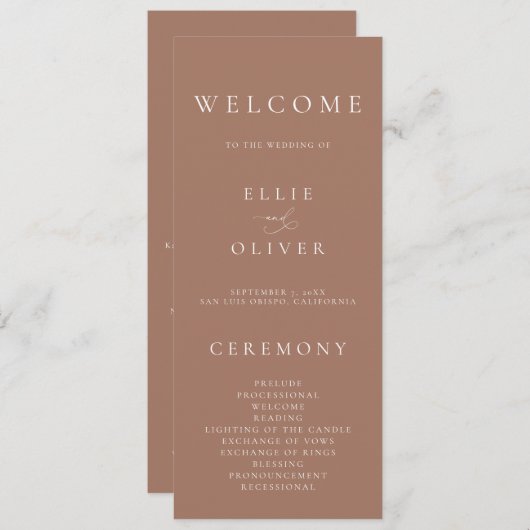 Boho Mocha Mousse Elegante Minimalistische Hochzei Programm (Vorne/Hinten)