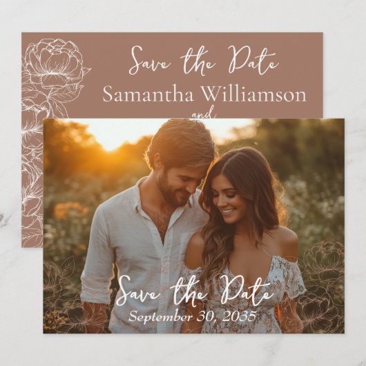 Boho Mocha Mousse Moderne Minimalistische Hochzeit Save The Date (Vorne/Hinten)