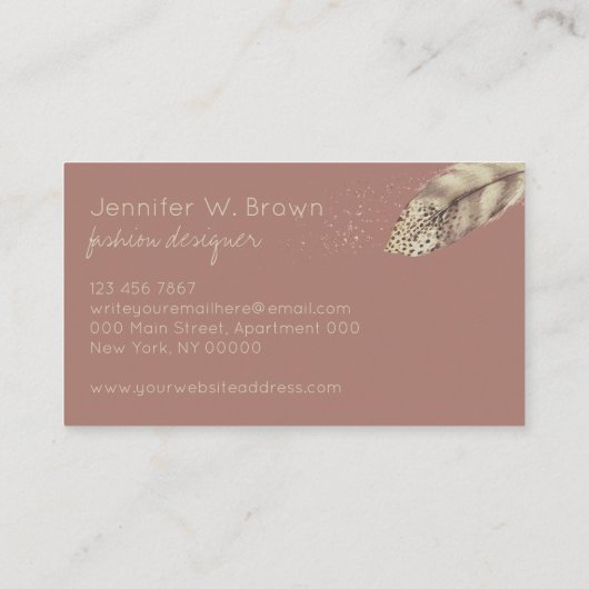 Boho-Mode Goldvogelfeder Visitenkarte (Rückseite)