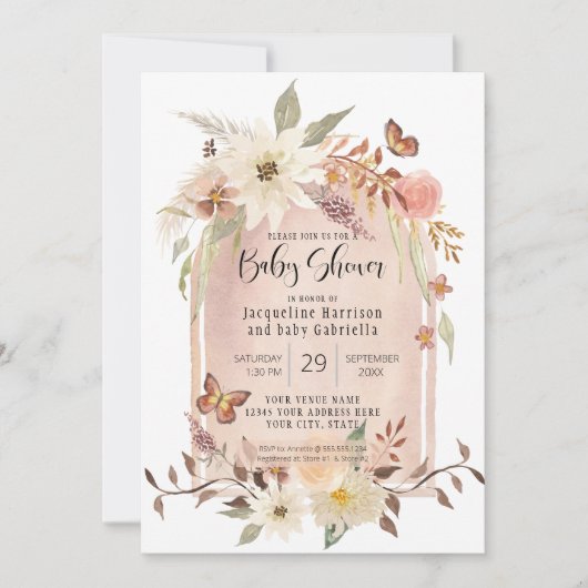 BOHO Modern Arch Fall Blumengebirge Herbst Schmett Einladung (Vorderseite)