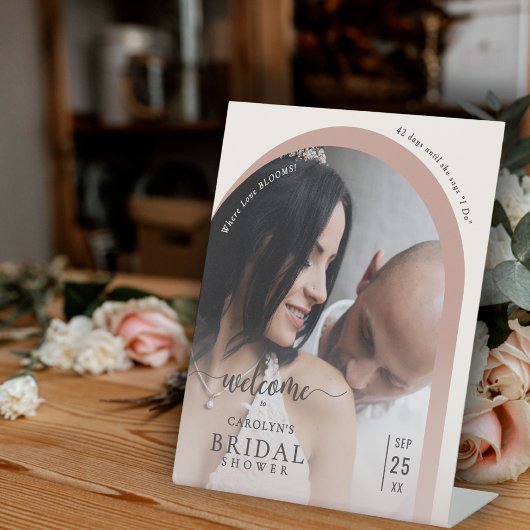 Boho Modern Arch Foto Brautparty Willkommen Sockelschild