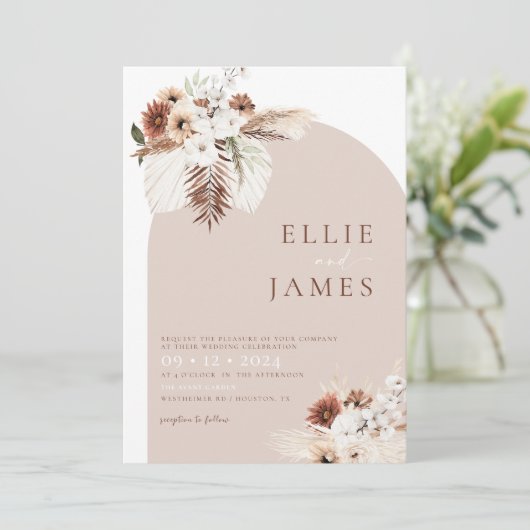 Boho Modern Arch Wedding Einladung (Stehend Vorderseite)