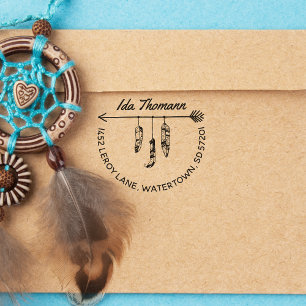 Boho Modern Arrow & Feathers Name Rücksendeadresse Permastempel