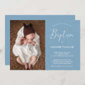 Boho Modern Baby Dusty Blue Light Blue Taufe Einladung (Vorne/Hinten)