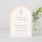 Boho Modern Beige Terracotta Script Wedding Arch Einladung (Stehend Vorderseite)