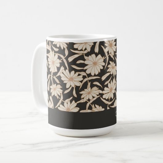 Boho Modern Botanical Black Ivory Personalisiert Kaffeetasse (Vorderseite Links)