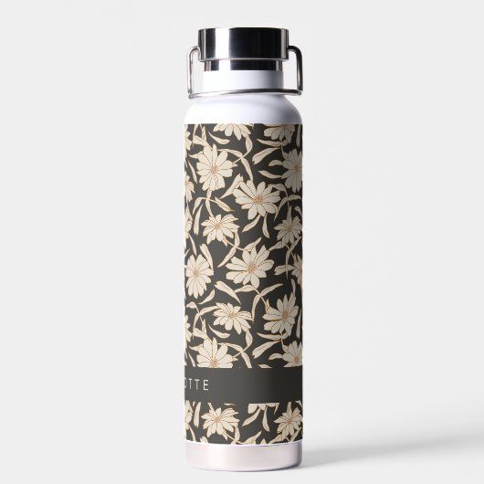 Boho Modern Botanical Black Ivory Personalisiert Trinkflasche (Rückseite)