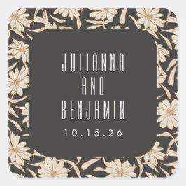 Boho Modern Botanical Black Ivory Wedding Custom Quadratischer Aufkleber