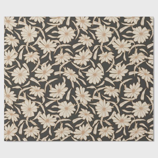 Boho Modern Botanical Black Ivory Wedding Geschenkpapier (Flach)