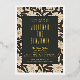 Boho Modern Botanical Black Ivory Wedding Gold Folieneinladung
