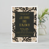Boho Modern Botanical Black Ivory Wedding Gold Folieneinladung (Stehend vorne)