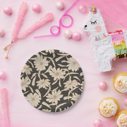 Boho Modern Botanical Black Ivory Wedding Pappteller (Party)