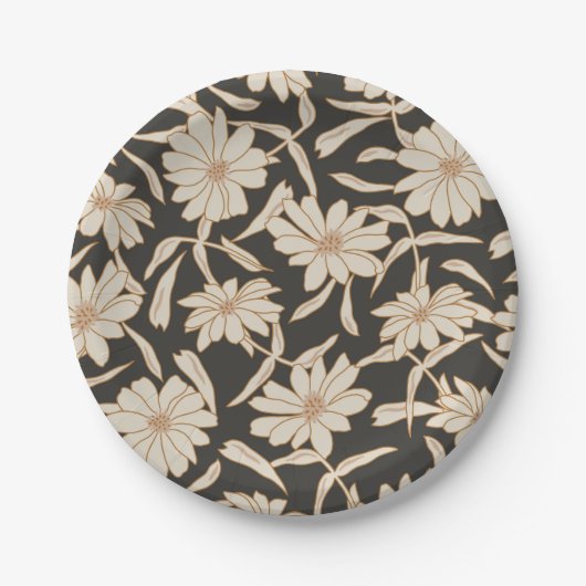 Boho Modern Botanical Black Ivory Wedding Pappteller (Vorderseite)