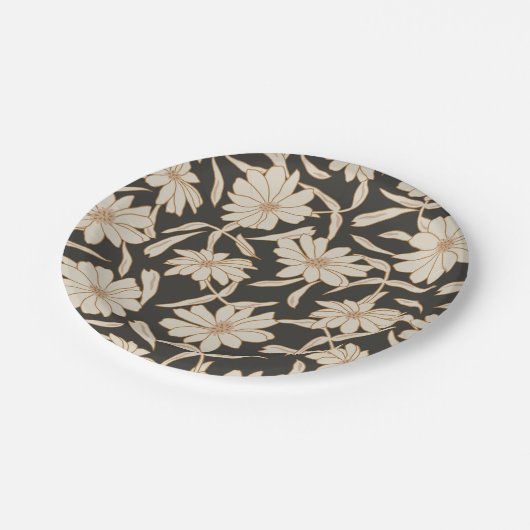 Boho Modern Botanical Black Ivory Wedding Pappteller (Schrägansicht)