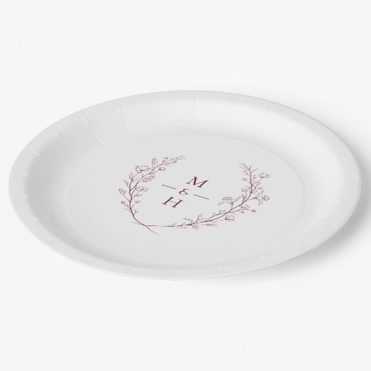Boho Modern Botanical Monogram Wedding Party Pappteller (Schrägansicht)