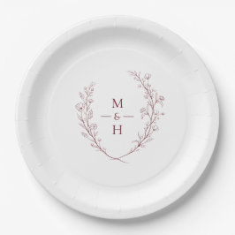 Boho Modern Botanical Monogram Wedding Party Pappteller