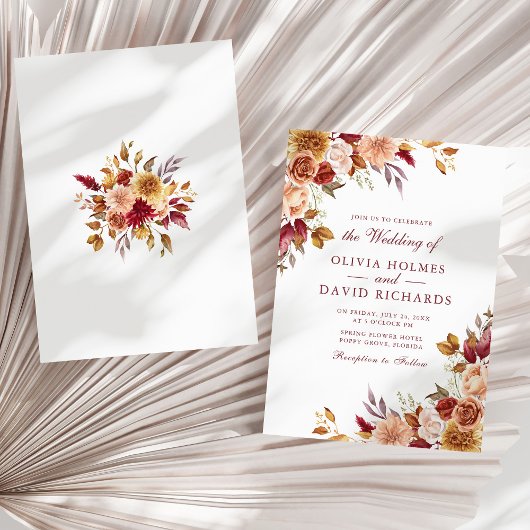 Boho Modern Burnt Orange Terracotta Floral Wedding Einladung