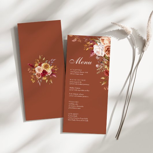 Boho Modern Burnt Orange Terracotta Floral Wedding Menükarte