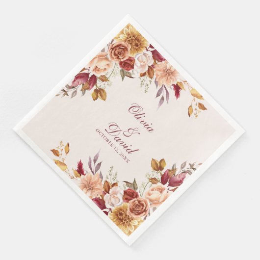 Boho Modern Burnt Orange Terracotta Floral Wedding Serviette (Ecke)