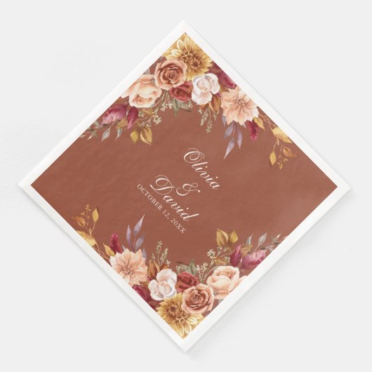 Boho Modern Burnt Orange Terracotta Floral Wedding Serviette (Ecke)