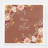 Boho Modern Burnt Orange Terracotta Floral Wedding Serviette (Vorderseite)