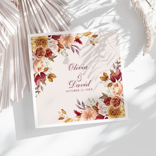 Boho Modern Burnt Orange Terracotta Floral Wedding Serviette