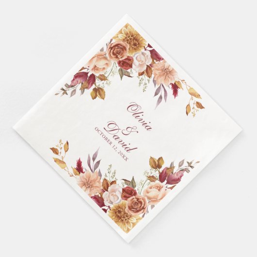 Boho Modern Burnt Orange Terracotta Floral Wedding Serviette (Ecke)