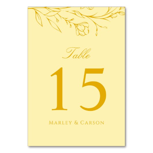 Boho Modern Butter Yellow Wedding Tischnummer (Vorderseite)