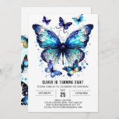 Boho Modern Butterfly Boy Birthday Einladung (Vorne/Hinten)