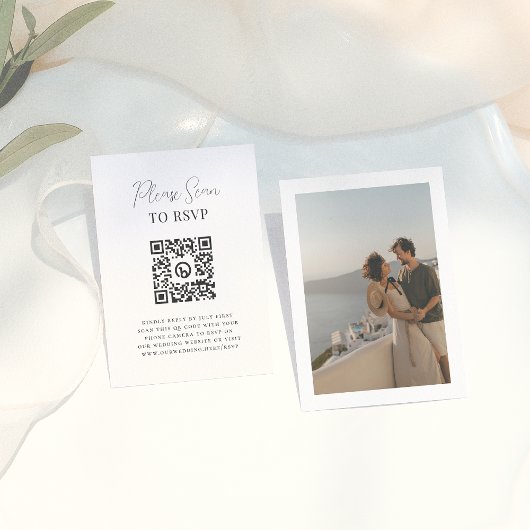 Boho Modern Calligraphy QR Code Foto Wedding RSVP Begleitkarte