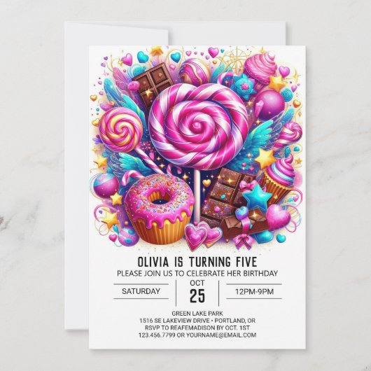 Boho Modern Candyland Digital Geburtstag Einladung (Vorderseite)