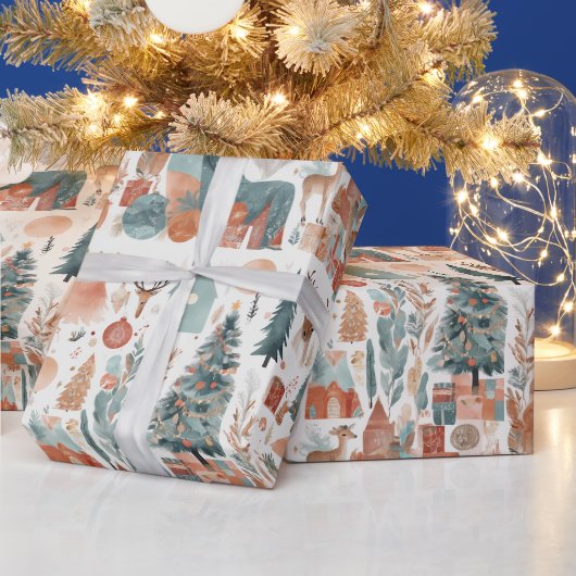 Boho Modern Christmas Holiday Collage Geschenkpapier (Feiertage)