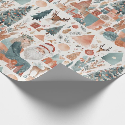 Boho Modern Christmas Holiday Collage Geschenkpapier (Ecke)