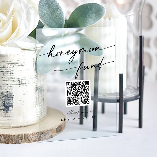 Boho Modern Clear Acrylic Wedding Honeymoon Fund Acrylschild