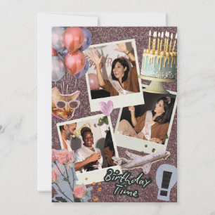 Boho Modern Custom Foto Collage Geburtstag Einladung