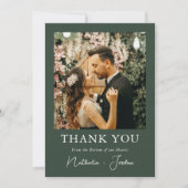 Boho Modern Dark Green Foto Hochzeit Vielen Dank C Dankeskarte (Vorderseite)