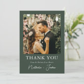 Boho Modern Dark Green Foto Hochzeit Vielen Dank C Dankeskarte (Stehend Vorderseite)