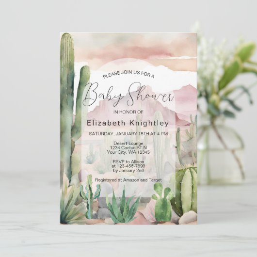Boho Modern Desert Nature Cactus Baby Shower Einladung (Stehend Vorderseite)