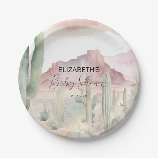 Boho Modern Desert Nature Cactus Baby Shower Pappteller (Vorderseite)