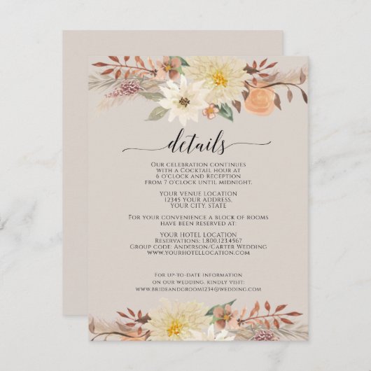 BOHO Modern Fall Floral Wasserfarbe Bio erdig Begleitkarte (Vorne/Hinten)