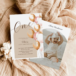 Boho Modern First Birthday Balloons Birthday Foto Einladung