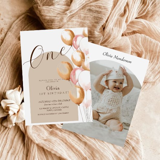 Boho Modern First Birthday Balloons Birthday Foto Einladung