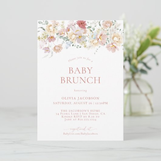 Boho Modern Floral Baby Dusche | Girl Baby Brunch Einladung (Stehend Vorderseite)