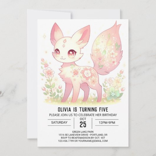 Boho Modern Fox Digital Geburtstag Einladung (Vorderseite)