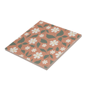 Boho Modern Gänseblümchen-Muster Terrakotta-Salbei Fliese