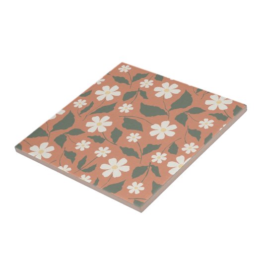Boho Modern Gänseblümchen-Muster Terrakotta-Salbei Fliese (Seite)