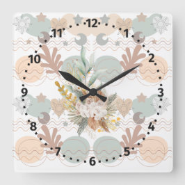 Boho modern geometric wallpaper quadratische wanduhr
