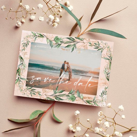 Boho Modern Golden Eukalyptus Grüne Abstrakte Regi Save The Date