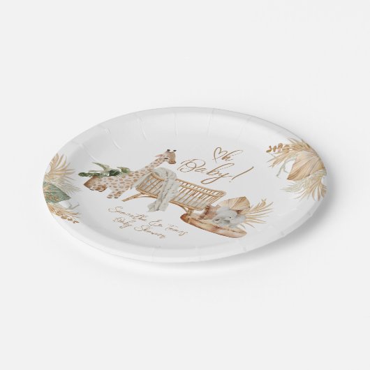 Boho Modern Heart Gender Neutral Baby Shower Pappteller (Schrägansicht)