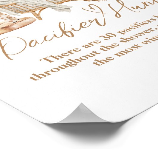 Boho Modern Heart Schriftart Baby Dusche Schnuller Poster (Ecke)